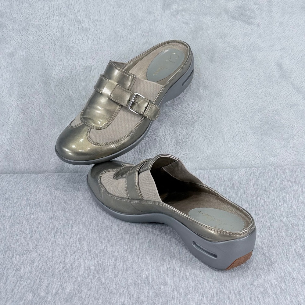Cole Haan Air Rana Mules Womens 9 Metallic Pewter Nike Air Buckle Slip On Shoes